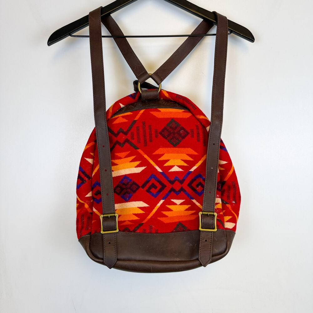 Pendleton Wool Backpack Red Orange Leather - image 7